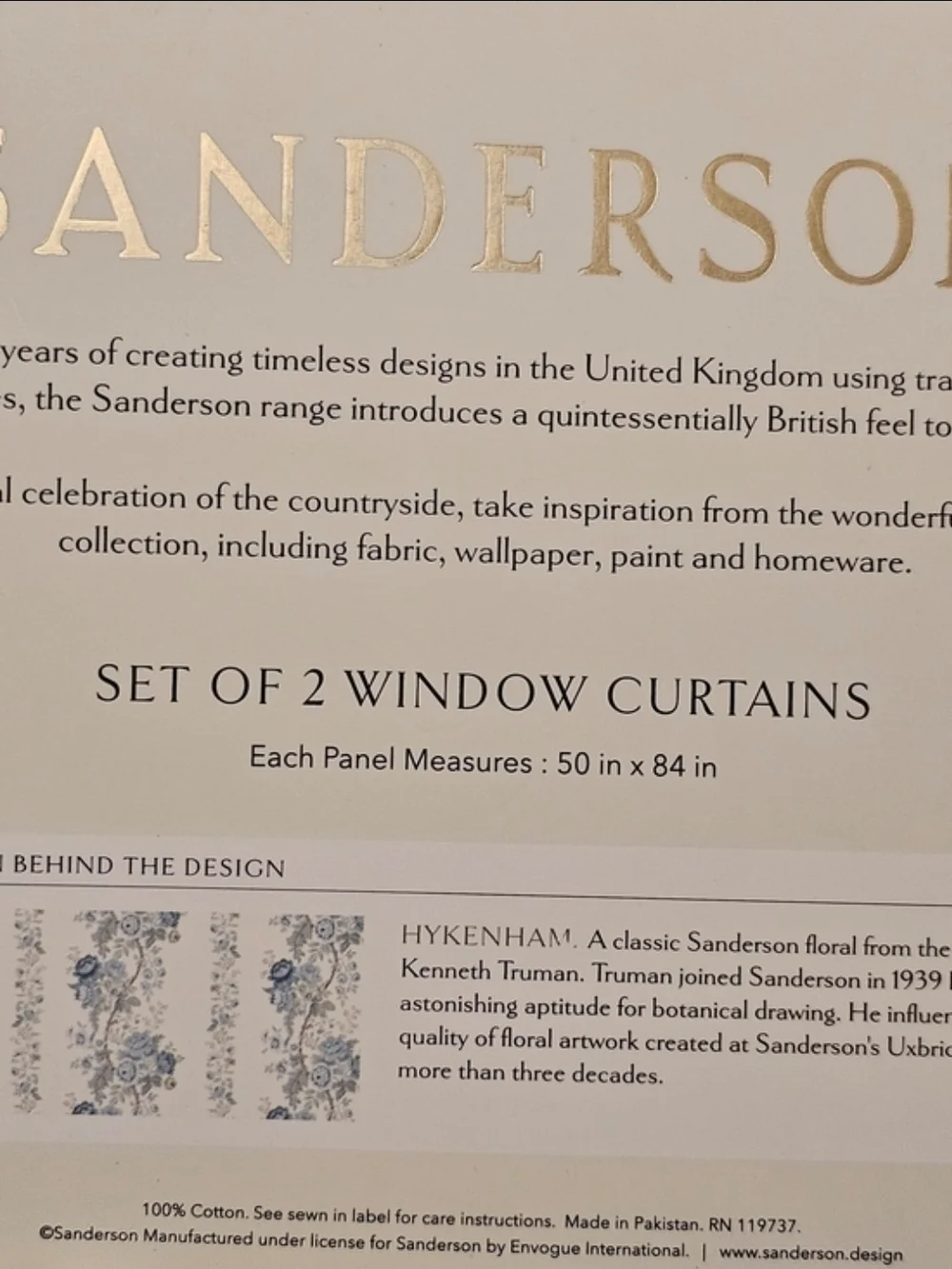 SANDERSON Hykenham Floral Cottage Cotton Curtains 2 Drapes 50